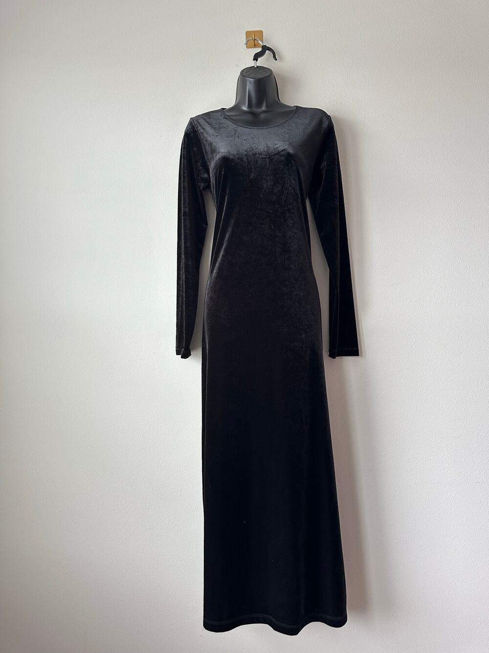 Vintage 90s Black Velvet Maxi Dress Whimsigoth Dark Romantic Gothic Witchy M